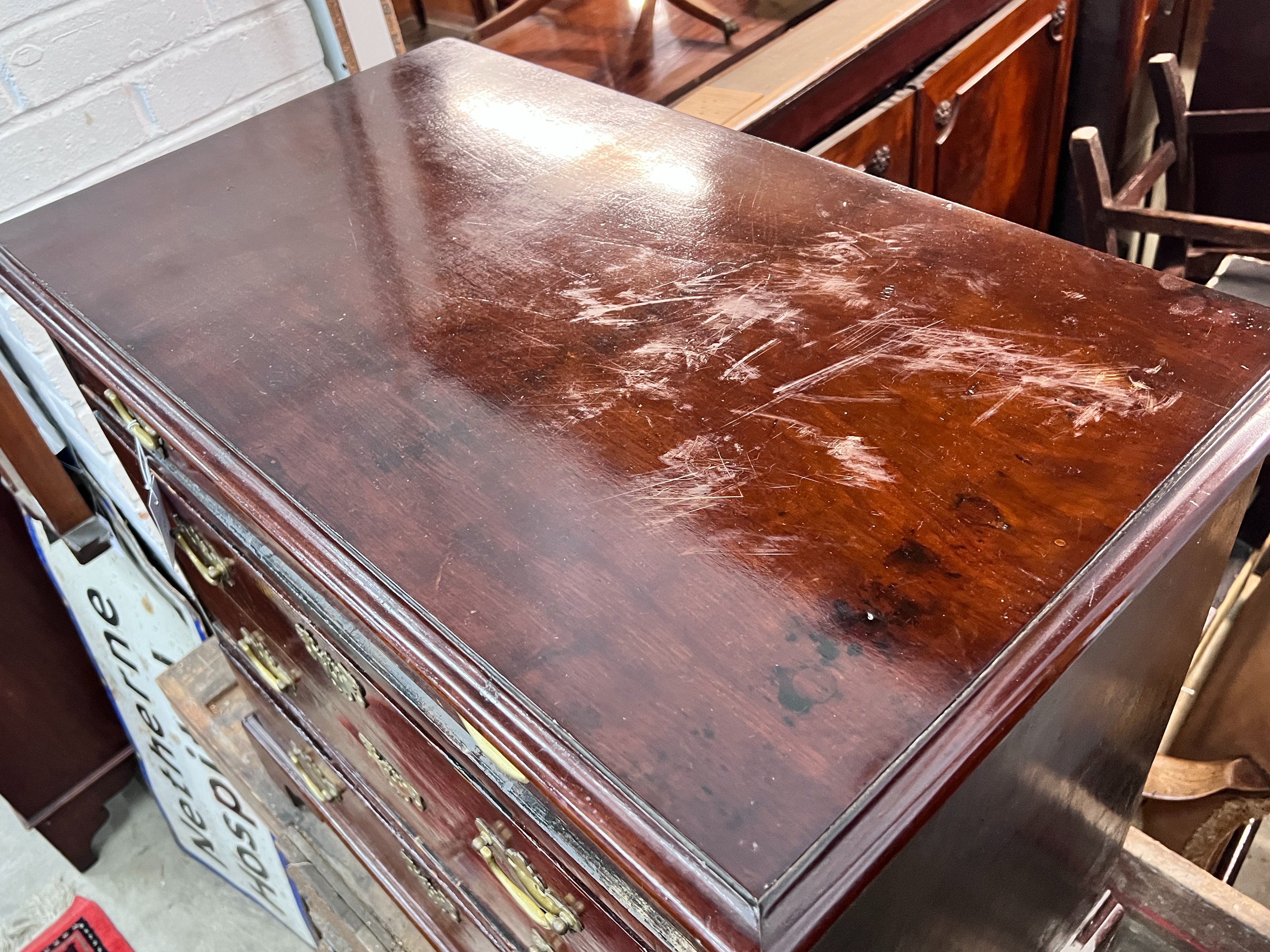 A small George III mahogany four drawer chest, width 79cm, depth 45cm, height 73cm